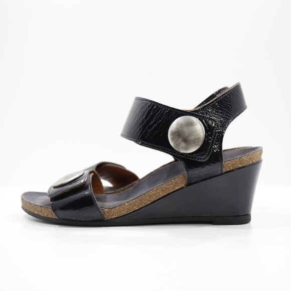 Taos Carousel 2 Black Patent Leather 3" Wedge Heel Sandals - 9/EU 40 - Picture 1 of 7